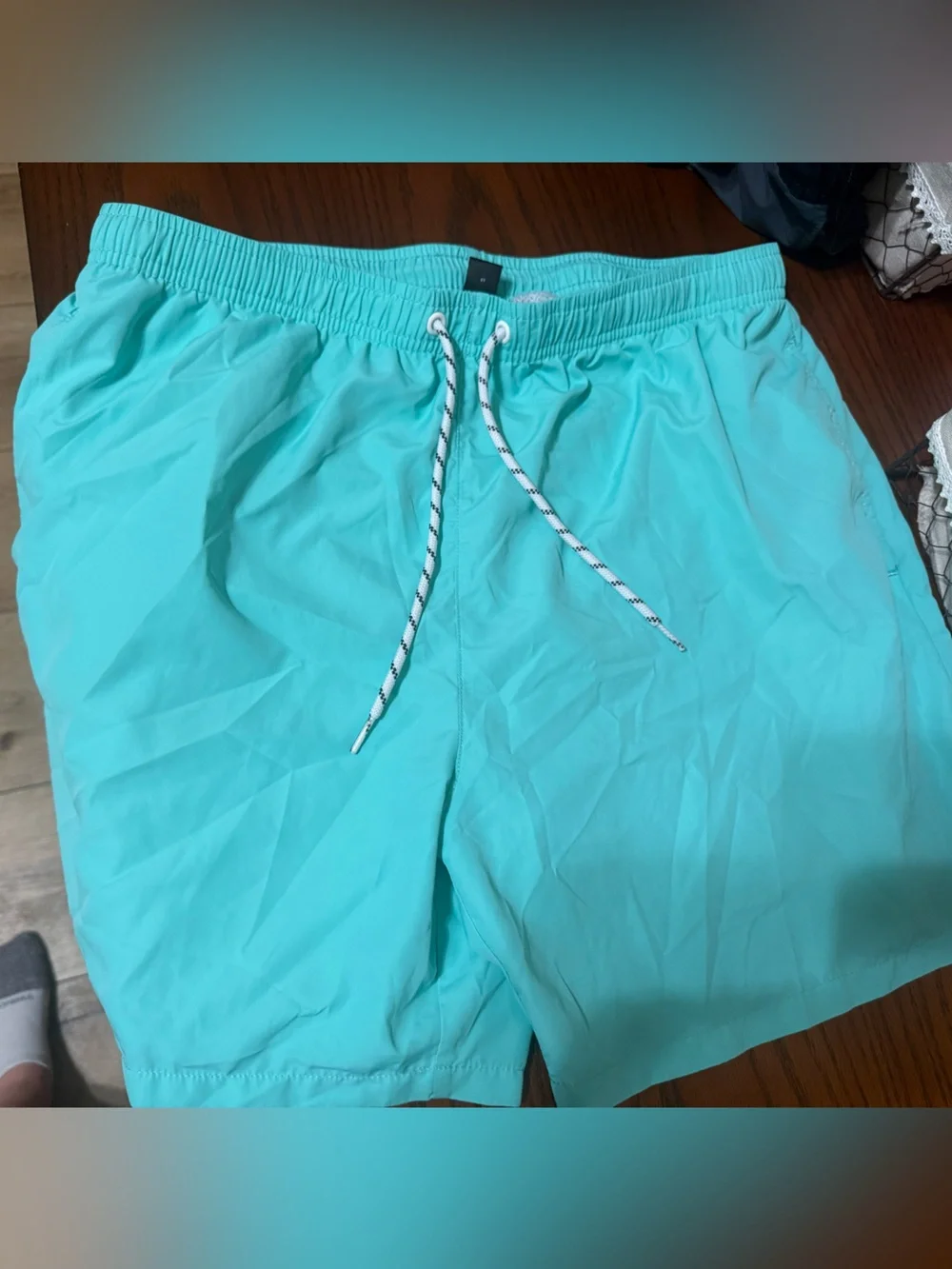 SHEIN Navy Blue and Light Blue Men's Swim Trunks with Drawstring- set of 2